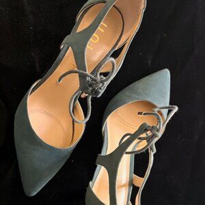 Unisa Green Suede Lace‑Up Cutout Stiletto Heels